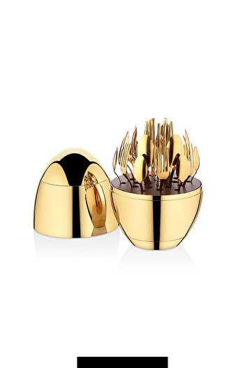 Fecra Golden Egg 24 Piece Fork Spoon Knife Set with Stand