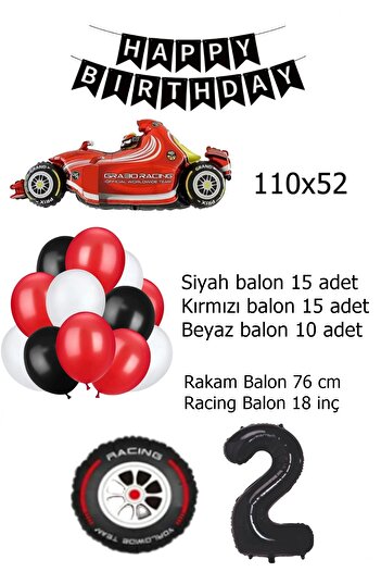 BİDOLUMUTLULUK Yarış Arabası Yaş Rakamlı Doğum Günü Konsepti Parti Eğlence Kutlama Seti