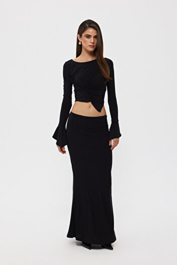 Seda Yalçın Atelier Black Double Set - Gathered Blouse and Skirt