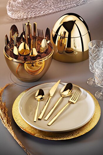 Fecra Golden Egg 24 Piece Fork Spoon Knife Set with Stand
