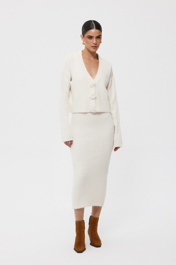 Seda Yalçın Atelier Cream Rose Detailed Cardigan and Dress Set