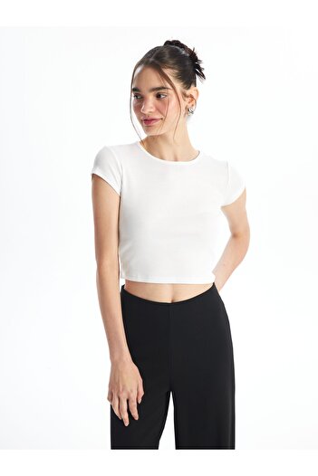 LC Waikiki Damen-Crop – Rundhalsausschnitt, gerader Schnitt