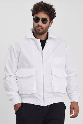 MADZEYMODA White Zippered New Season Bomber Jacket - Mz56112