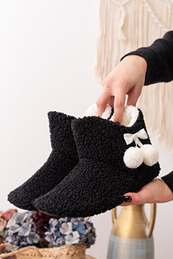 Slipcat Lamb Fabric Wool Luxury Pompom Λεπτομερείς μπότες για το σπίτι Παπούτσια για το σπίτι