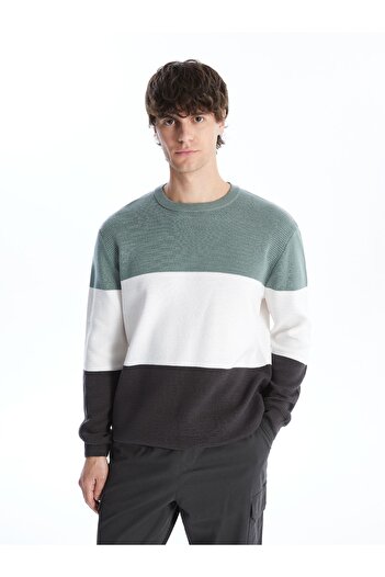 LC Waikiki Ανδρικό Πλεκτό Πουλόβερ - Crew Neck, Μακρύ μανίκι, Color Block