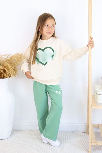 e-çocuk Girl's Lower Upper Set Heart Printed Pipe Leg 6824