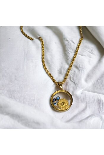 zeynep Z&D Accessory 316 L Gold Burguzincir Fanuslu Çeyrekli Kolye ve Bileklik Seti