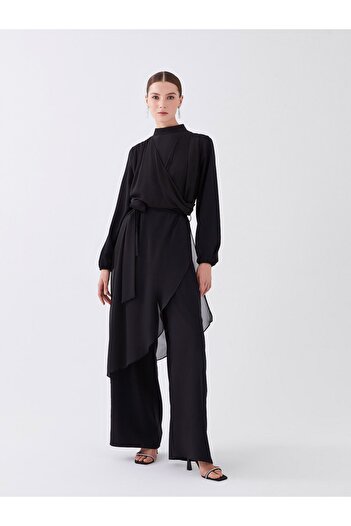 LC Waikiki Straight Long Sleeve Stand Collar Women's Evening Dress Jumpsuit