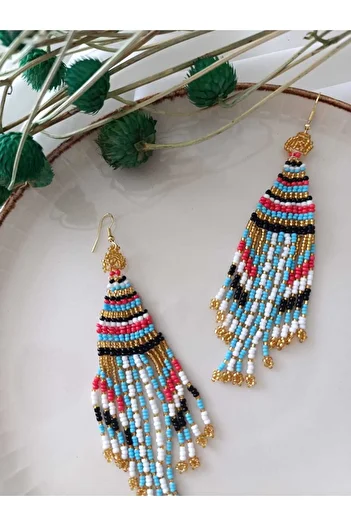 İPAR AKSESUAR Peacock - Sand Beaded Handmade Earrings