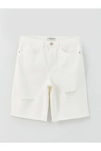 LC Waikiki Ripped Detailed Bermuda Fit Women's Jean Shorts