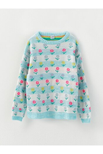 LC Waikiki Patterned Crew Neck Long Sleeve Girls' Knitwear Sweater