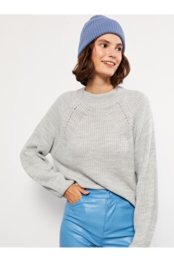 LC Waikiki Gemusterter Damen-Strickpullover mit langen Ärmeln – Stehkragen
