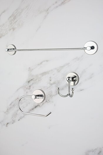 UG Home Chrome Long Towel Holder Open Toilet Napkin Robe Hanger Set of 3 Bathroom Accessories