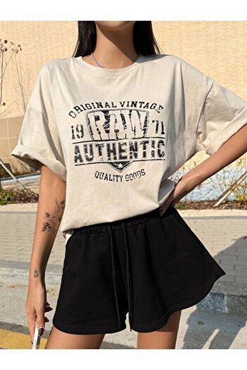Altamira Μπλουζάκι Unisex Beige Raw Printed Oversize