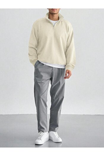 Altamira Ανδρικό φούτερ σε μπεζ Oversize Polo Neck - Μισό φερμουάρ