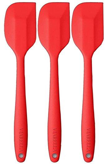 viarella Red Silicone Spatula - Set of 3, Heat Resistant, Fireproof and Non-Stick, Anti-Scratch, 27cm