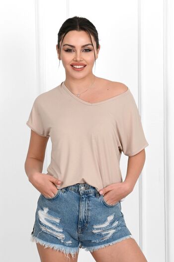 Koza Butik Γυναικείο κοντομάνικο μπλουζάκι με λαιμόκοψη V 1478-23