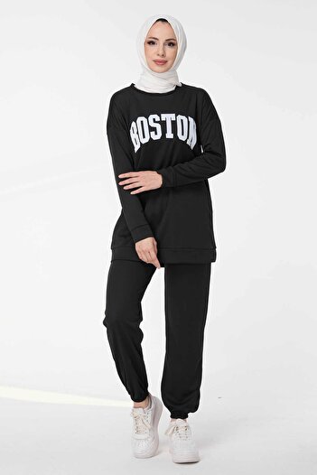 TOFİSA Women's Black Tunic Trousers - Straight Crew Neck - 13044