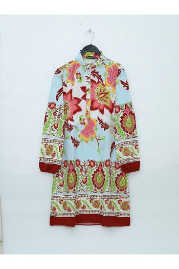 HİJABAYA Cotton Viscose Tunic - Floral Pattern, Half Button