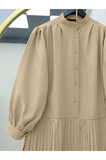 HİJABAYA Pleated Tunic with Half Buttons and Tie Waist