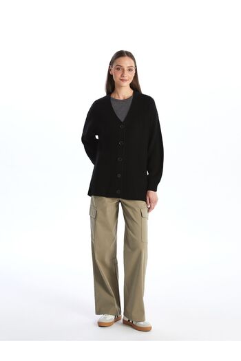 LC Waikiki Long Sleeve V-Neck Patterned Women's Knitwear Cardigan