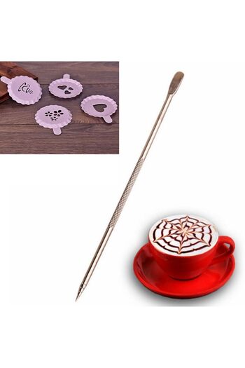 adin tasarım Coffee Latte Design Set 5 Pieces Latte Art Pen Rod+barista Template Cappuccino Espresso Pen