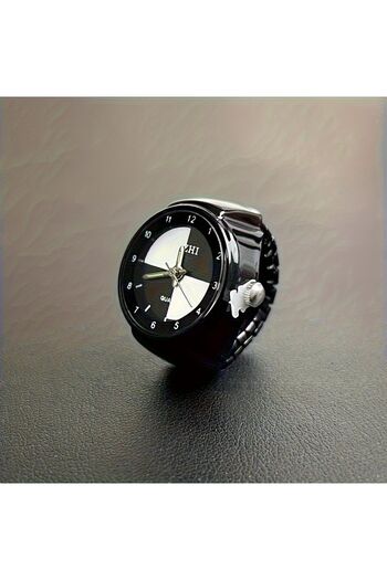 Bozhi Highlighter Ring Watch, White Black Dial Finger Watch Tiny Ring Watch Real Round Mini Watch Ring