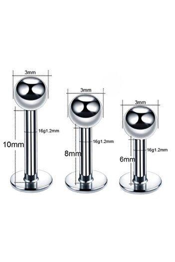 MAZEN 316l Cerrahi Çelik 4'lü Set Tek Top Gümüş Renk Tragus, Helix, Dudak Piercing