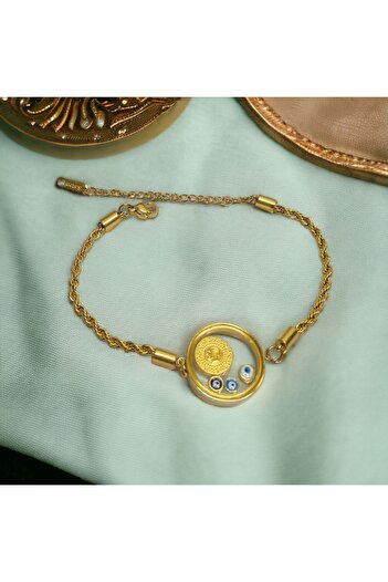 zeynep Z&D Accessory 316 L Gold Burguzincir Fanuslu Çeyrekli Kolye ve Bileklik Seti