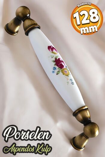Badem10 Aspendos (Premium) Porcelain Antique Antique Yellow 128 mm Furniture Kitchen Cabinet Cabinet Handle Handle
