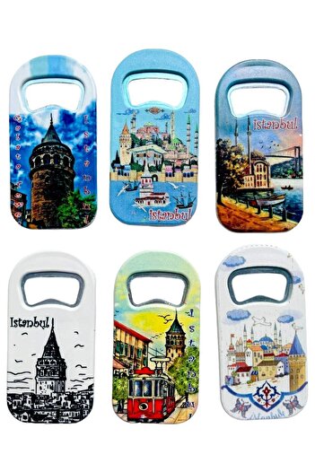 GALATA GIFT 6 Pieces Istanbul Themed Bottle Opener and Fridge Magnet - Soda Opener 9cm
