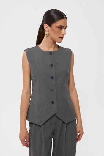 Seda Yalçın Atelier Premium Gray Vest - Front Stitching Detail