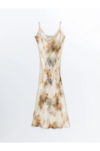 LC Waikiki Rochie de damă din satin LCW Vision - imprimeu albastru, gât fluid, bretele cu imprimeu Tie-Dye