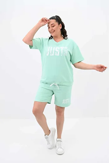 Koza Butik Σετ Γυναικείο Σορτς Plus Size - Εκτύπωση, 8087-24