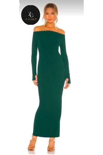 Zagrep Emerald Green Madonna Collar Maxi Dress - Finger Snap and Side Slit Hidden Zipper Detail