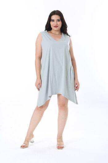 Şans Green Cotton V-neck Sleeveless Tunic - Women's Large Size 65n38226