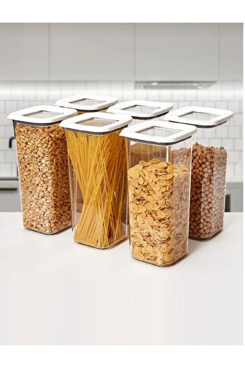 VİP AHMET 6 Pieces 1700 ml Vipahmet Square Classic White Lid Vacuum Storage Container