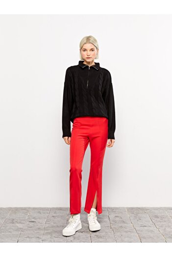 LC Waikiki Women's Knitwear Sweater - Polo Collar, Solid, Long Sleeve