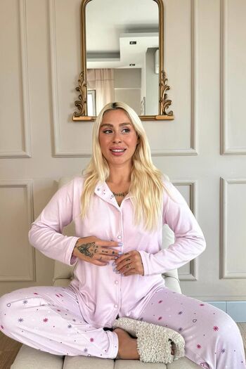 Pijamaevi Σετ γυναικείες πιτζάμες με μοτίβο Thermal Pink Lot - Μπροστινά κουμπιά