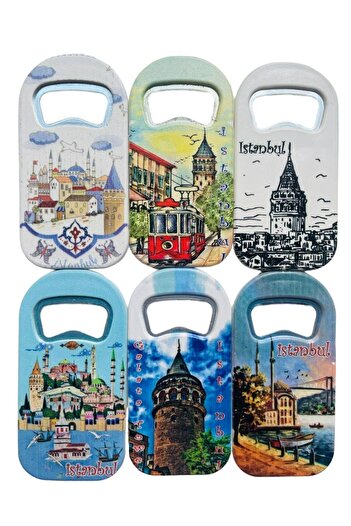 GALATA GIFT 6 Pieces Istanbul Themed Bottle Opener and Fridge Magnet - Soda Opener 9cm