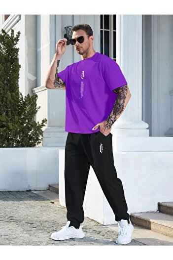 Altamira Ανδρικό Σετ αθλητικής φόρμας με μωβ Vertical printed Oversize