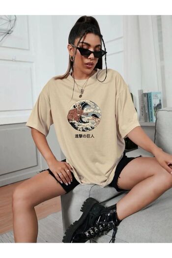 Altamira Μπλουζάκι Unisex Μπεζ Μπροστινό Στρογγυλό Τυπωμένο Oversize