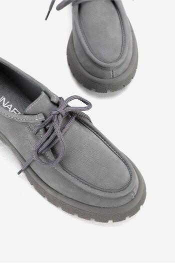TUNAELLİ Gray Nubuck Genuine Natural Leather - Size 36-41 Lace up Oxford Shoes