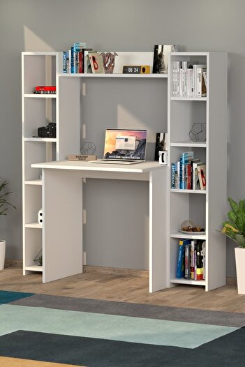 Moonlife Ersinan Trend Kitaplıklı Çalışma Masası Beyaz