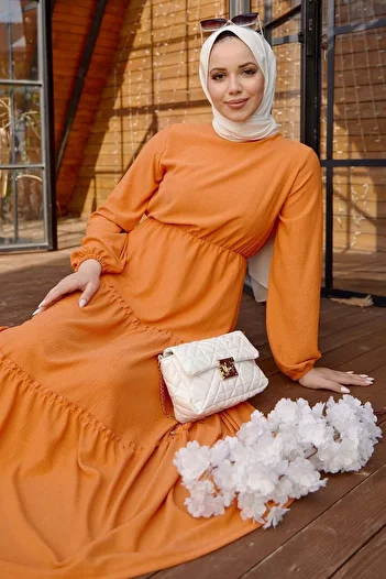 TOFİSA 11433-ORANJ Wrapped Dress