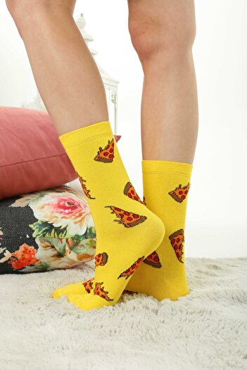 Socks Tunnel Unisex Pizza Desenli Renkli Çorap