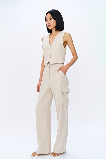 Quzu Natural Linen Trousers - Cargo Pocket