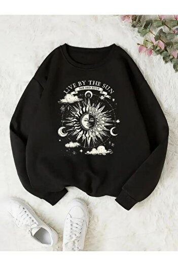MOONBULL Γυναικείο φούτερ Oversize - Live By The Sun Print, Crew Neck