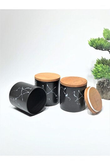 GULHANILE Spice Set 3 Pieces Marble Pattern Matte Black 12 cm