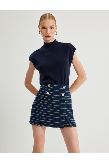 Koton Mini Buttoned Tweed Short Skirt